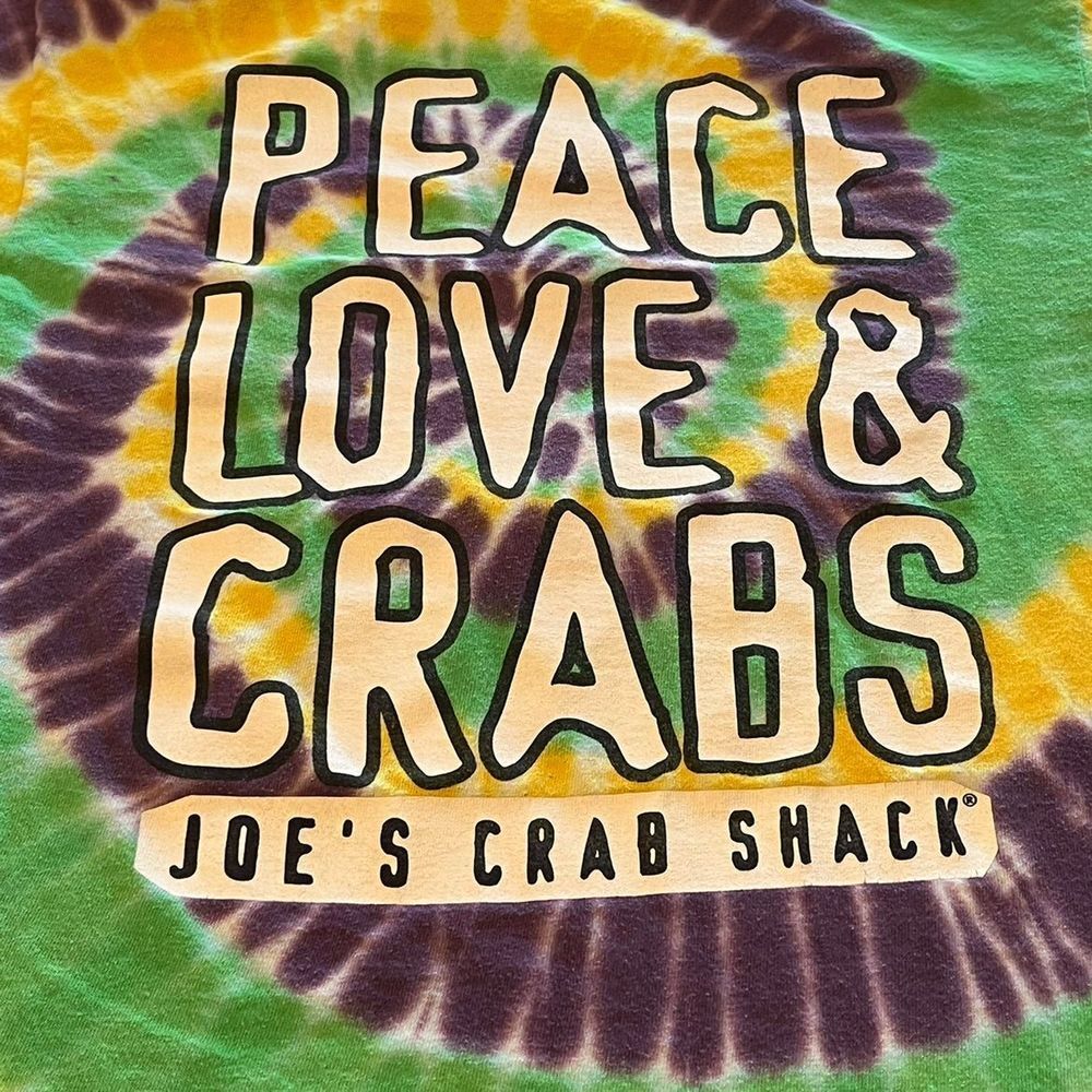 Joe's Crab Shack Peace Love & Crabs tie dye t-shirt short sleeve no sizetag neon